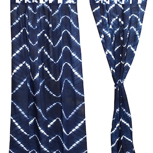 India Bohemian curtain, Boho Tie Dye Indigo Shibori curtains,  Boho decor, Beach curtains, Blue and white curtains, indigo Stripe SET OF TWO