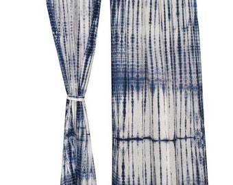 Boho Indigo Shibori Curtains (Set of 2): Hand-Dyed Cotton Bohemian Decor