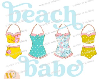 Beach Babe Summer PNG and SVG file - vintage swimsuit graphics for t-shirts, tote bags, stickers - summer artwork file