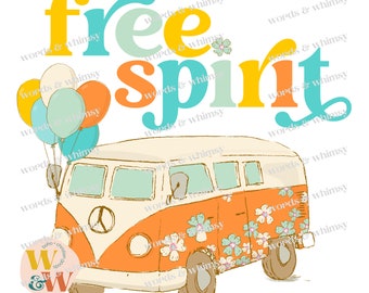 Free Spirit PNG and SVG file - Orange Hippie Van graphic for summer t-shirts, totes, stickers - Cricut and Silhouette SVG file
