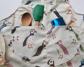 Apron With Pockets Apron Adjustable Puffin Apron Gift For Her Apron With Pockets Garden Apron Cooking Apron Cotton Apron House Warming gift
