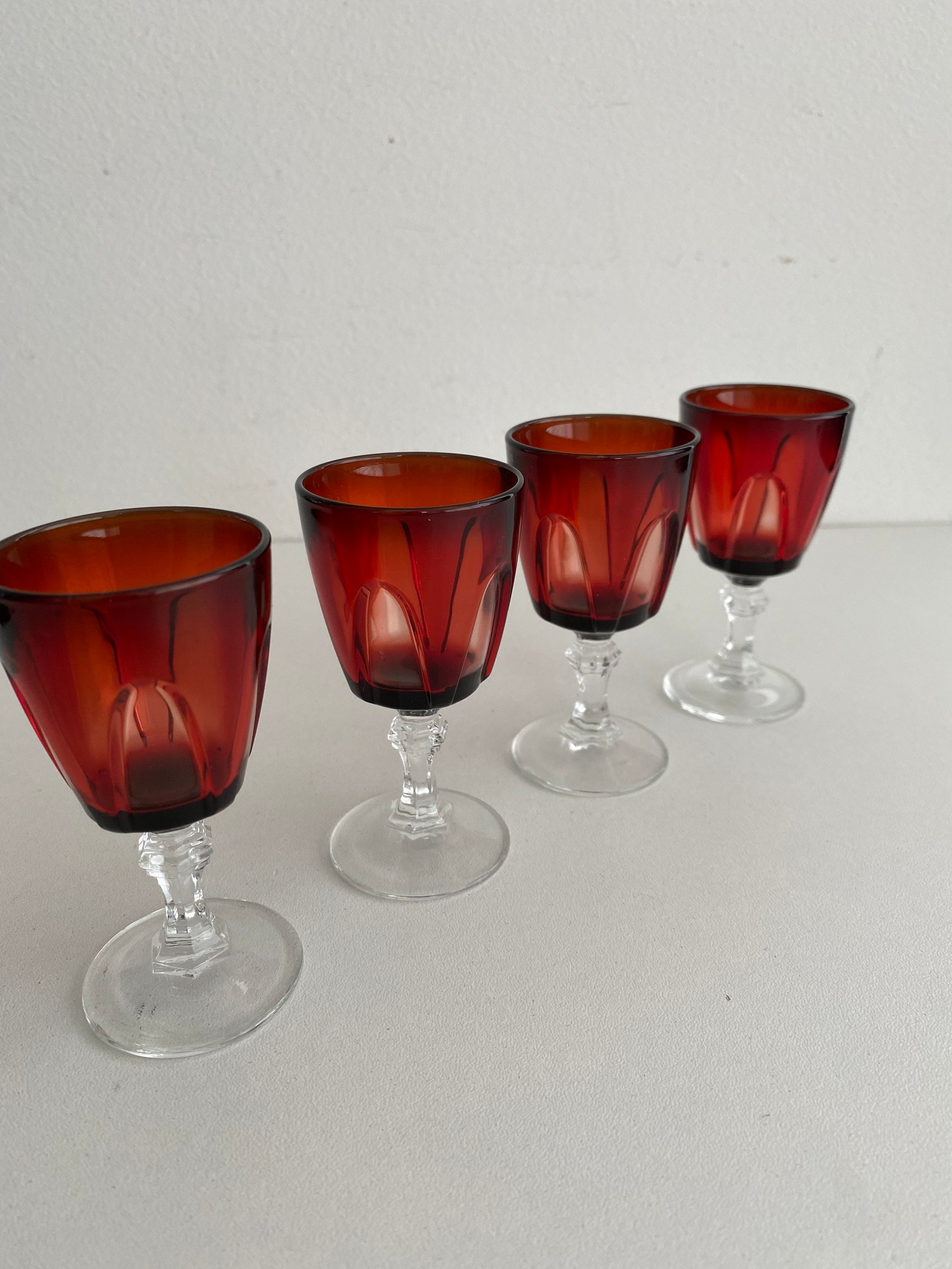 Cristal Darques Durand Gothic 4 Wine Glasses Ruby Red France Etsy