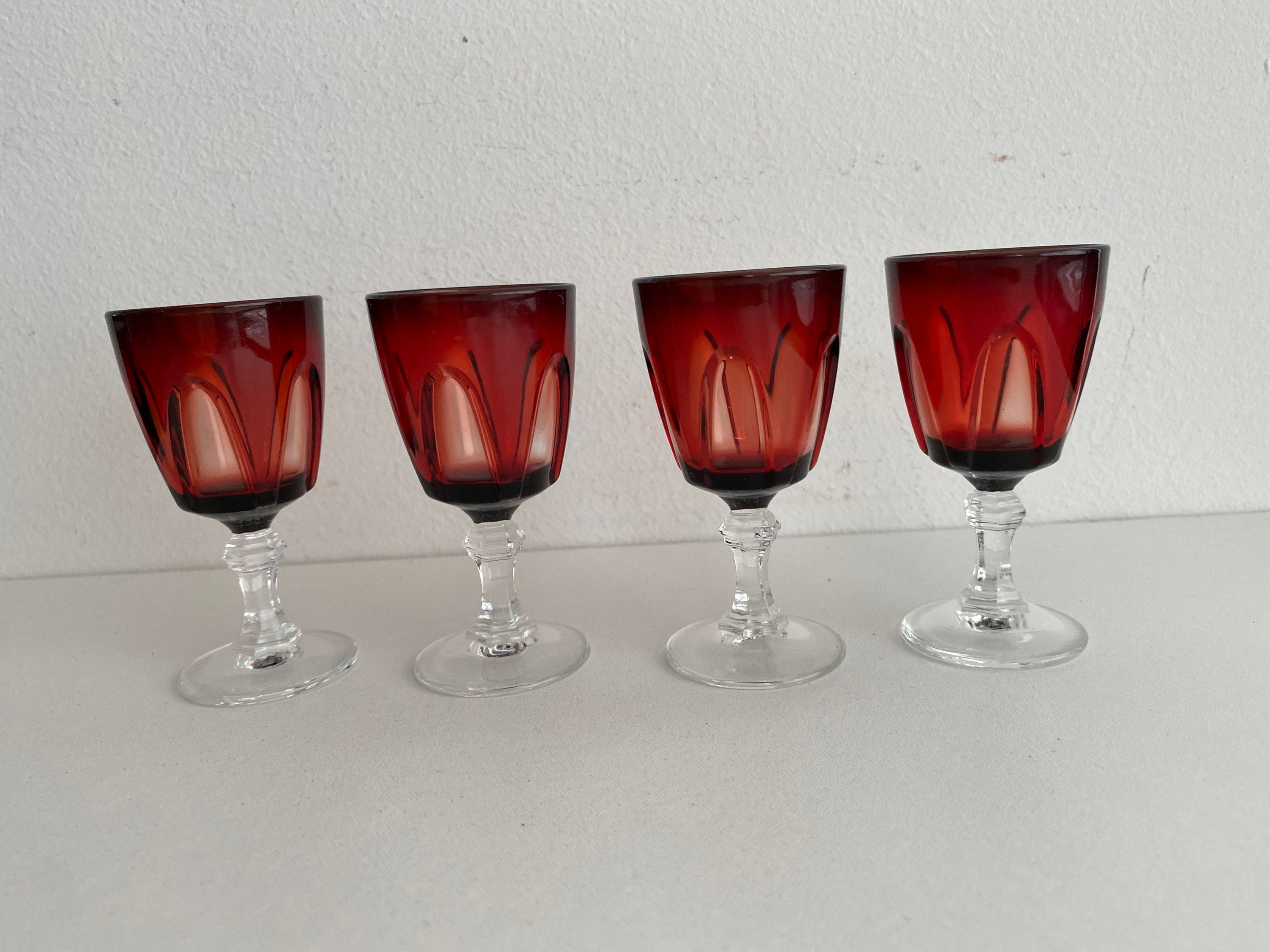 Cristal Darques Durand Gothic 4 Wine Glasses Ruby Red France Etsy