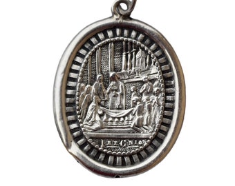 French Antique First Communion Medal Sterling Silver Pendant Charm