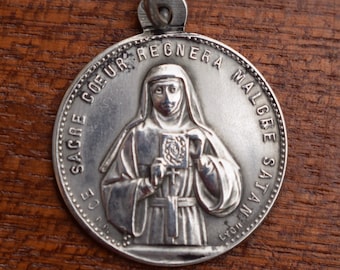 Vintage Jesus Sacred Heart Medal  & Saint Margaret  Medal By Penin