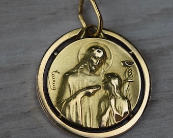 Antique The Eucharist Medal by Tairac Gold Plated Fix Communion Medal