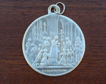 French Antique First Communion Medal Sterling Silver Pendant Charm