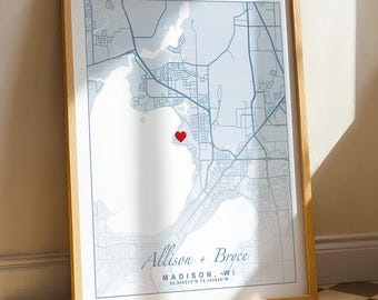 Personalized City Map, Custom Anniversary, Wedding, Couples Gift (Digital Download)