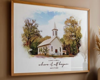 Personalized Wedding Church Watercolor Venue Sketch Art (Digital Download or Print)
