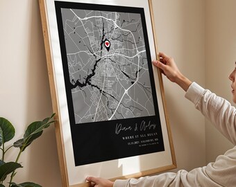 Personalized Location Map Print, Anniversary Gift, Engagement Gift (Digital or Unframed)