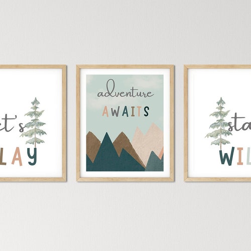 Set of 3 Woodland Nursery Wall Art Adventure Awaits Nursery Etsy