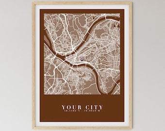 Irgendeine Stadt Karte, Benutzerdefinierte Karte Druck, personalisierte Karte, Benutzerdefinierte Stadt Karte, Benutzerdefinierte Karte Poster, Benutzerdefinierte Straßenkarte, Benutzerdefinierte Karte Geschenk