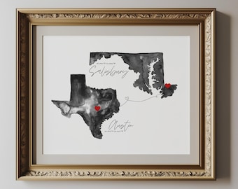 Custom Two-Map Print: Long Distance, Moving Away Gift (Digital or Unframed Print)
