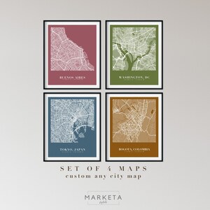 Set Of 4 Custom Maps, City Map Prints, Custom Map Print, Custom Any Location, Personalized Map Print, City Poster Wall Art, City Map Gift
