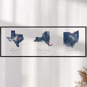 Custom State Map Print, 3 Locations, Long Distance Gift (Digital Download or Unframed)