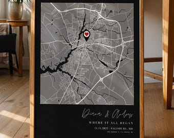Personalized Love Map Print, Custom Location Anniversary Couples Wall Art, Engagement Gift