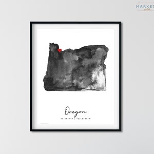 Affiche imprimée personnalisée de carte aquarelle de l'Oregon, carte des États-Unis, cadeau d'anniversaire, cadeau d'amitié, cadeau de pendaison de crémaillère, art mural de l'Oregon