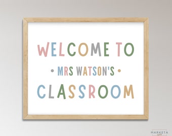 DIGITAL DOWNLOAD, Personalised Welcome to Classroom Sign, Teacher Name Sign Printable Classroom Decor Pastel Rainbow Custom Classroom Sign