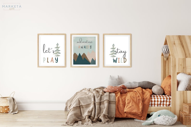 Set of 3 Woodland Nursery Wall Art Adventure Awaits Nursery Etsy