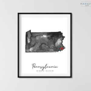 Benutzerdefinierte Pennsylvania Aquarell Karte US USA Karte Druck Poster, Geburtstagsgeschenk, Wohnkultur, Weihnachtsgeschenk, Pennsylvania Wandkunst