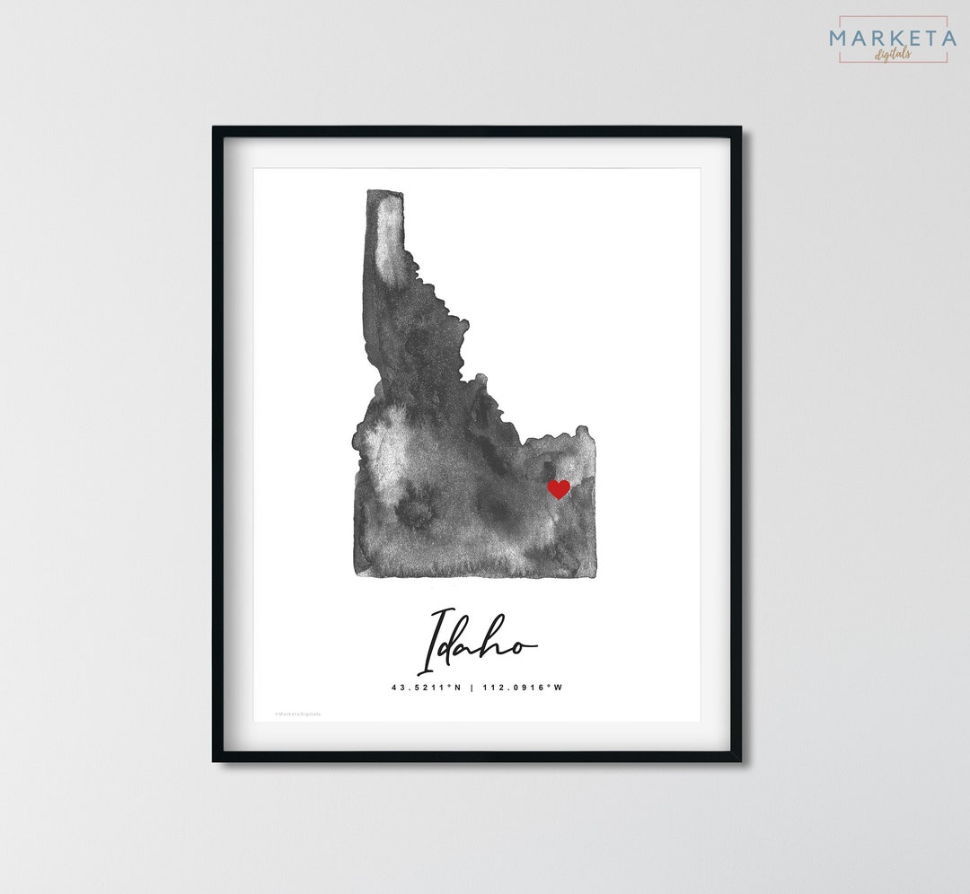Personalized Idaho Watercolor Map California Fine Art Print, Wall Decor ...
