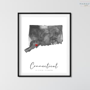 Benutzerdefinierte Conneticut Aquarell Karte US USA Karte Druck Poster, Geburtstagsgeschenk, Umzugsgeschenk, Housewarming Geschenk, Conneticut Wandkunst