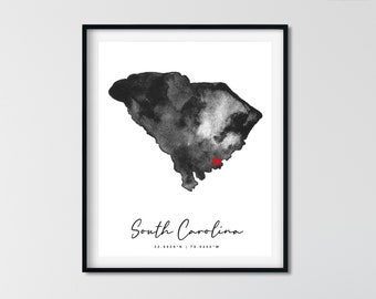 Personalized South Carolina Watercolor Map Custom Moving Away Gift Print Going Away Gift Long Distance State Map, Long Distance Relationship