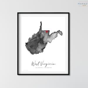 Personalisierte West Virginia Aquarell Karte West Virginia Kunstdruck West Virginia Karte Druck, Einweihungsgeschenk, Geburtstagsgeschenk, Umzugsgeschenk