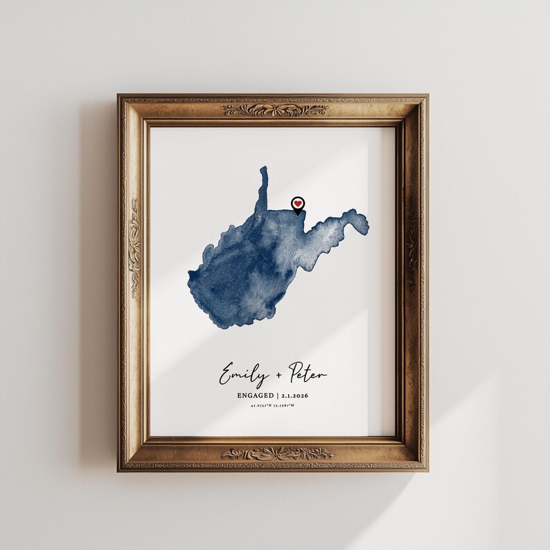 Impresión artística personalizada del mapa de Virginia Occidental, regalo de aniversario personalizado (descarga digital) imagen 3