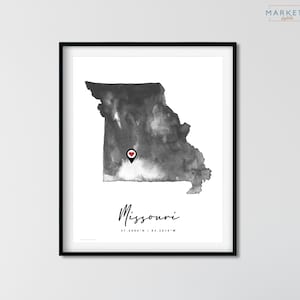 Personalisierte Missouri Aquarell Karte Missouri Print Missouri Wand Kunst Missouri Dekor Missouri Poster Aquarell Karte, Geburtstagsgeschenk