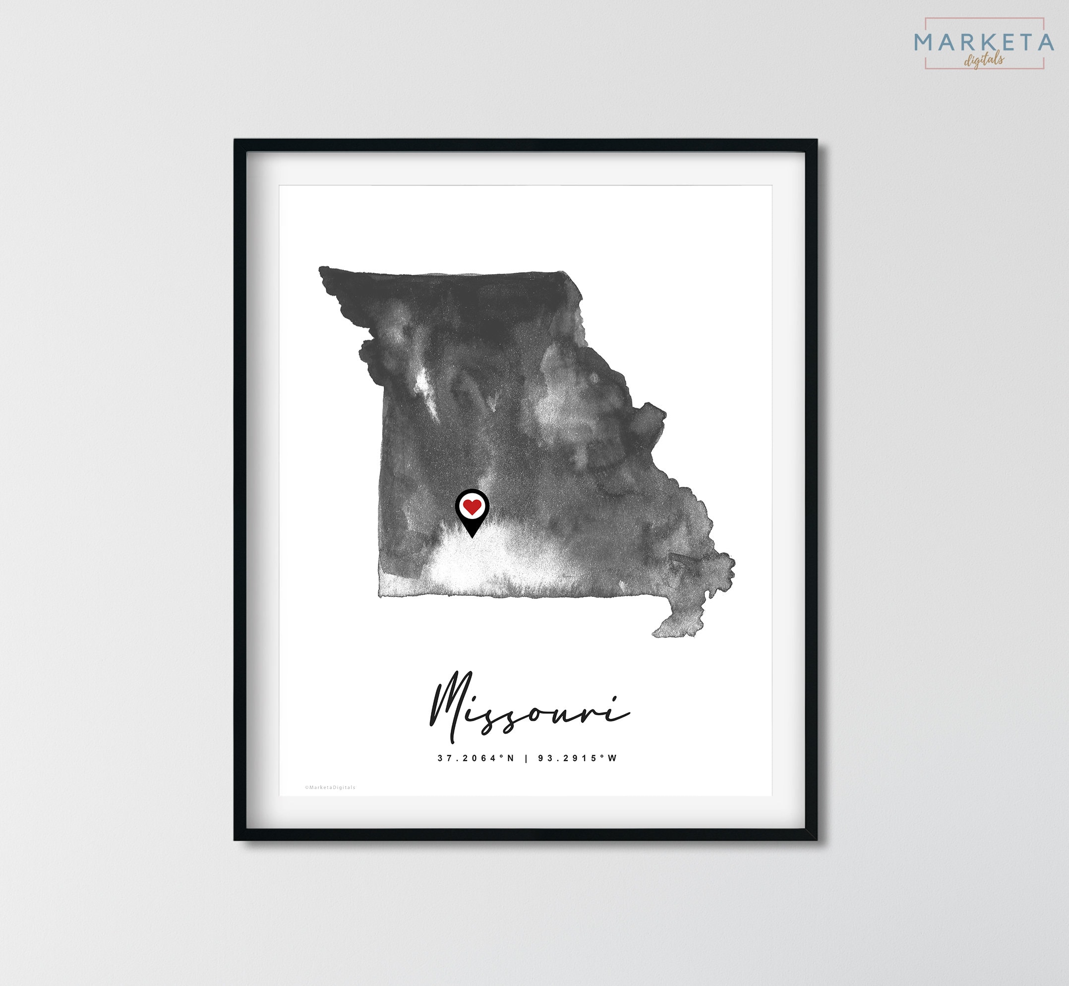 Spersonalizowana akwarelowa mapa Missouri Wydruk Missouri Sztuka ścienna Missouri Wystrój Missouri Plakat Akwarela Mapa, Prezent Rocznicowy