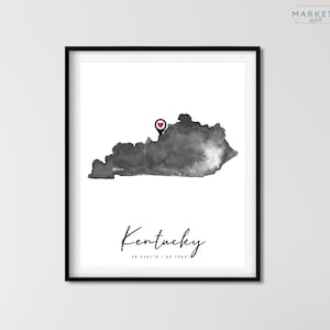 Benutzerdefinierte Kentucky Aquarell Karte Jahrestag Geschenkidee benutzerdefinierte Karte Zeichen personalisierte Karte Druck, Housewarming Geschenk, Geschenk für Grad Home Geschenk