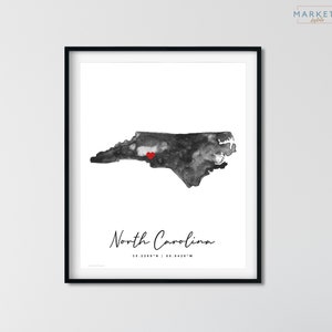 North Carolina Aquarell-Karte, North Carolina State US Vereinigte Staaten Karte, Druckplakat, North Carolina US-Vereinigte Staaten Karte