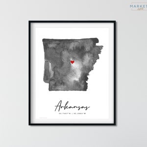 Personalisierte Arkansas Aquarell Karte Arkansas Print Arkansas Wall Art Arkansas Dekor Arkansas Poster Aquarell Karte, Geschenk zum Jahrestag