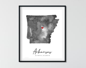 Personalized Arkansas Watercolor Map Arkansas Print Arkansas Wall Art Arkansas Decor Arkansas Poster Watercolor Map, Anniversary Gift