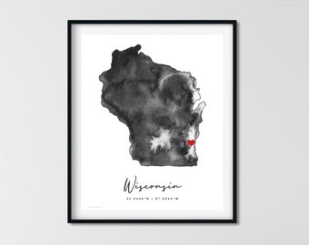 Personalized Wisconsin Watercolor Map Wisconsin Art Print Wisconsin Map Print, Housewarming gift, Anniversary gift Moving Gift Wisconsin Art