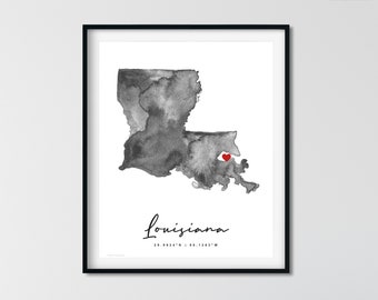 Custom Louisiana Watercolor Map Moving Away Gift, Going Away Gift, Long distance relationship, Best friend Gift Sisters Gift, USA States Art