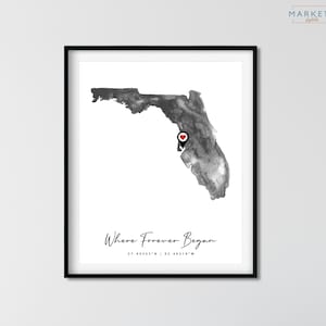 Waar het allemaal begon kaart, gepersonaliseerde staat aquarel, verlovingscadeau kaart kunst aquarel kunstdruk gepersonaliseerde bruiloft kerstcadeau
