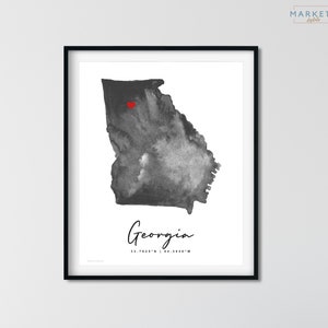 Custom Georgia Aquarell Karte US USA Karte Druck Poster, Geburtstagsgeschenk, Umzugsgeschenk, Housewarming Geschenk, Georgia Wandkunst