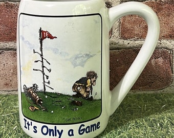 VINTAGE Gary Patterson GOLF Its Only A Game Ceramic Coffee Mug 22oz Clay Design