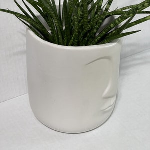 Tribal Face Planter White Ceramic Flower Pot Raised Features Easter Island image 7