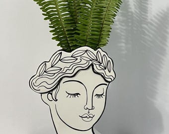 Victorian Ceramic Head Planter | Greek Goddess Vase with Leaf Crown