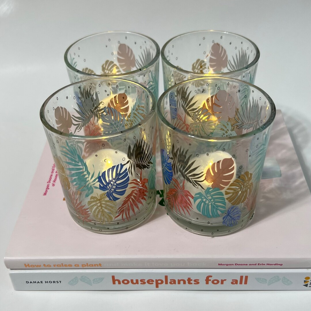 Set of 4 Monstera Glass Candle Holders for Votive Candles Etsy