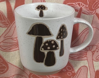 Mushrooms Ceramic Coffee Mug 16Oz, White Brown Fungi Plant Veggie Lover Mug