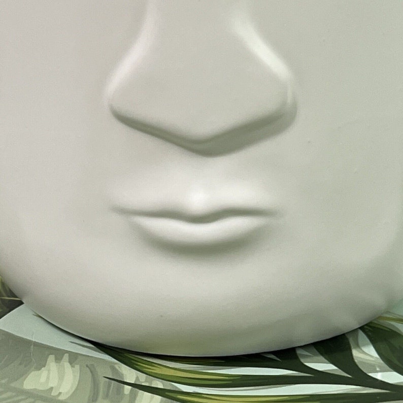 Tribal Face Planter White Ceramic Flower Pot Raised Features Easter Island image 10