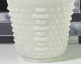 VINTAGE Fire King Ware Milk Glass Planter Cachepot Hobnail White Scalloped Edge