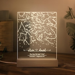 Mapa estelar personalizado por fecha, Mapa de constelaciones personalizado, Luz nocturna con mapa estelar, Regalo de compromiso para él y para ella, Regalos para el día de San Valentín
