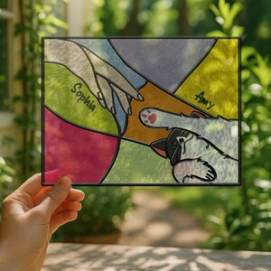 Personalized Stained Glass Sign For Couples & Cats, Stained Glass Cat Memorial, Unique Cat Gift, Pet Window Hangings, Cat Glass Arts, T2