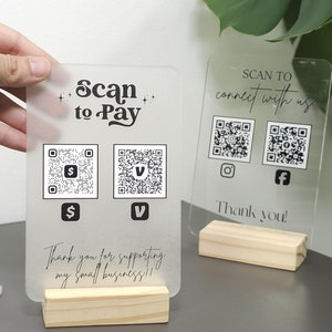 Mini QR Display Sign, Multi QR code Business Social Media Sign | Payment Sign | Custom Logo Sign | Payment Method and Social Media Sign