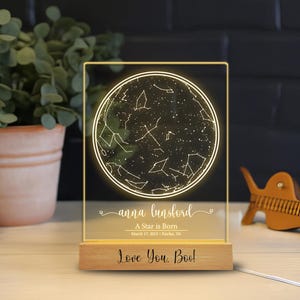 Luz nocturna con mapa estelar, mapa de constelaciones personalizado, mapa estelar personalizado por fecha, cielo nocturno por fecha, regalo de compromiso, regalos para parejas, T1